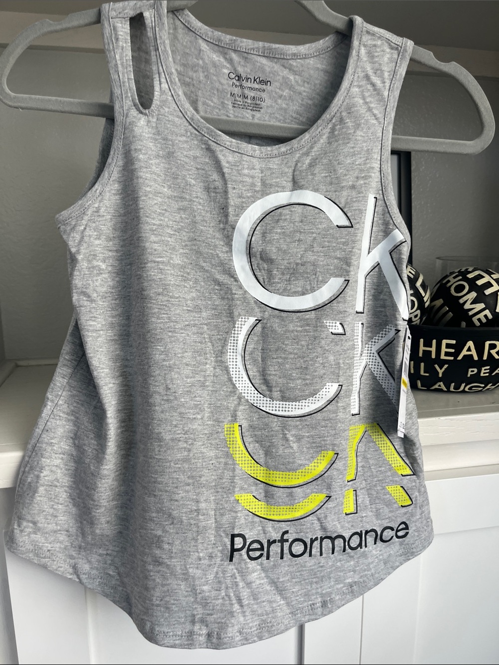 Calvin Klein Gray Tank Top with Neon Yellow Graphic
